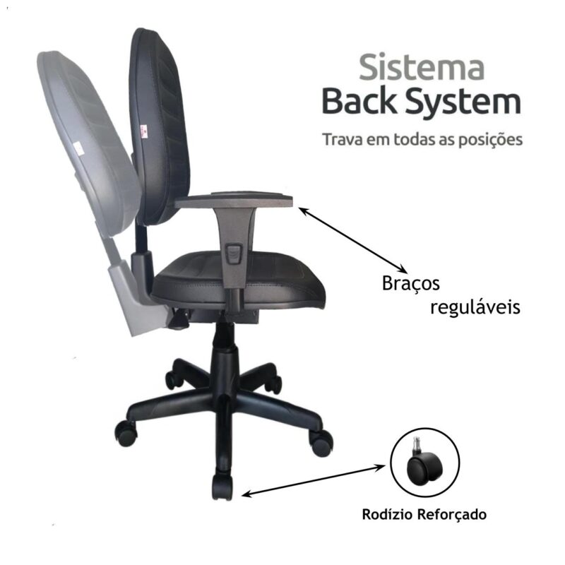 Cadeira Diretorzinha Back System Costurado C/ Braços Reguláveis – Cor Preto 32996 AMANHECER MÓVEIS 4
