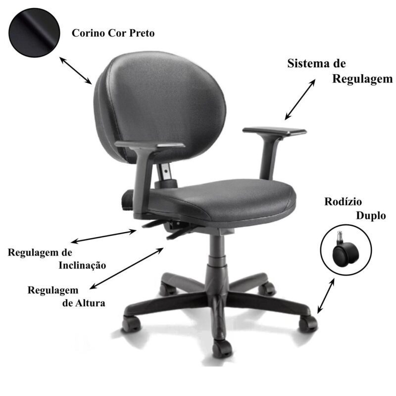 Cadeira Executiva PLUS LISA BACK SYSTEM c/ Braços Reguláveis – COR PRETO 32968 AMANHECER MÓVEIS 4