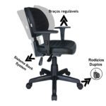 Cadeira Executiva Back System COSTURADA com Braços Reguláveis – Cor Preta – 31008 AMANHECER MÓVEIS 12