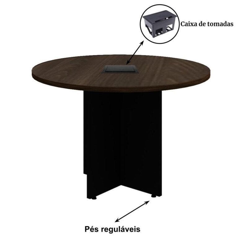 Mesa de Reunião Redonda c/ Caixa de Tomadas -1,10×1,10×0,74m – MARSALA/PRETO – 21440 AMANHECER MÓVEIS 4