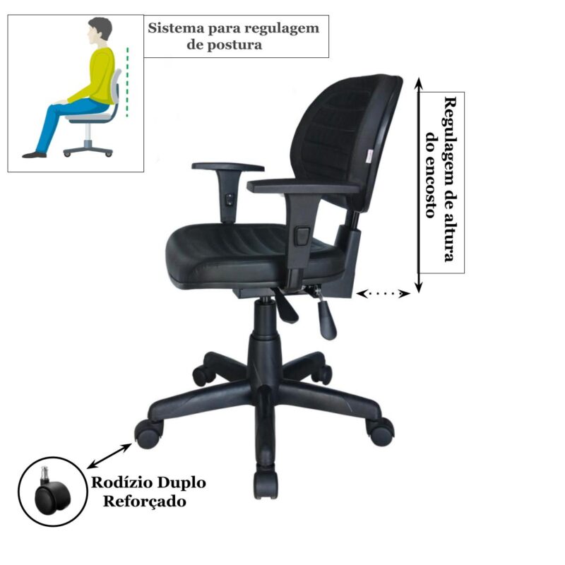 Cadeira Executiva Back System COSTURADA com Braços Reguláveis – Cor Preta – 31008 AMANHECER MÓVEIS 3
