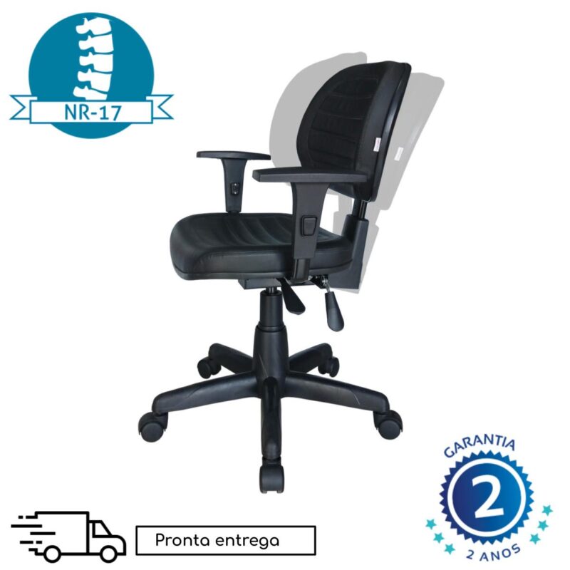 Cadeira Executiva Back System COSTURADA com Braços Reguláveis – Cor Preta – 31008 AMANHECER MÓVEIS 5