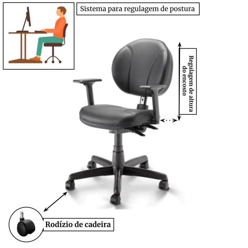 Cadeira Executiva BACK SYSTEM OPERATIVA c/ Braços Reguláveis – CORINO PRETO 32987 AMANHECER MÓVEIS 4