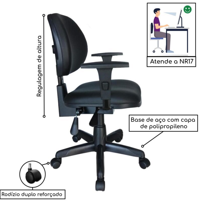 Cadeira Executiva Back System Lisa c/ Braços reguláveis – Cor Preta 31006 AMANHECER MÓVEIS 4