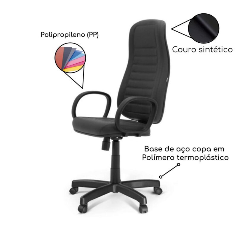 Cadeira Escritório Presidente ALTA c/ BRAÇO CORSA – COR PRETO 32958 AMANHECER MÓVEIS 5