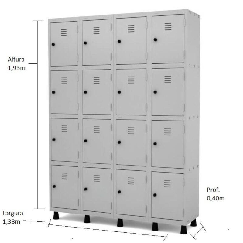 Armário Roupeiro de Aço 16 Portas PEQUENAS – 1,93×1,38×0,40m – CZ/CZ – PANDIN – 10008 AMANHECER MÓVEIS 3