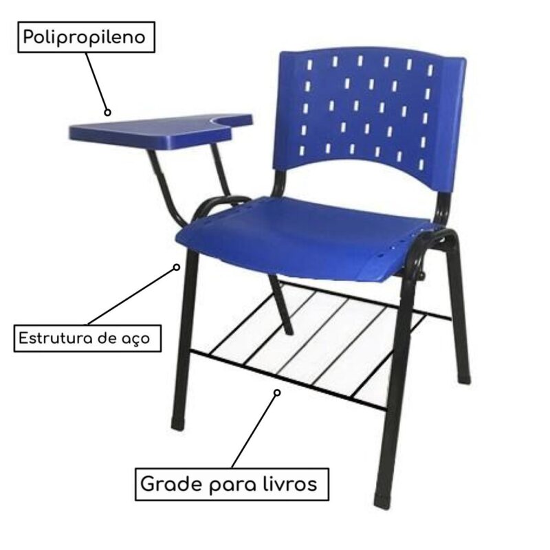 Cadeira Universitária PRANCHETA PLÁSTICA com Porta Livros – Cor Azul 32019 AMANHECER MÓVEIS 3