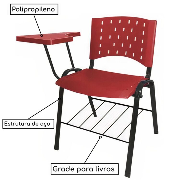 Cadeira Universitária PRANCHETA PLÁSTICA com Porta Livros – Cor Vermelho 32020 AMANHECER MÓVEIS 3