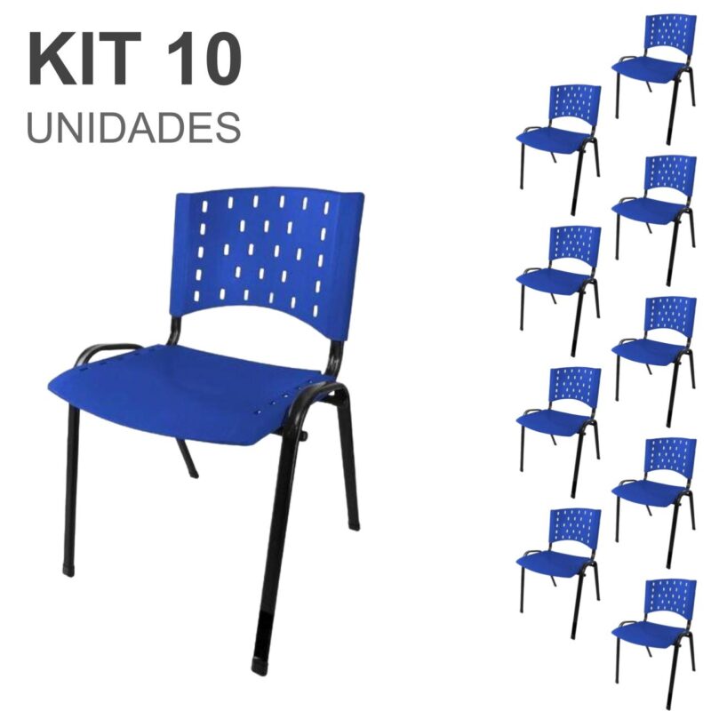 Kit 10 Cadeiras Plásticas 04 pés – COR AZUL – 24003 AMANHECER MÓVEIS 2