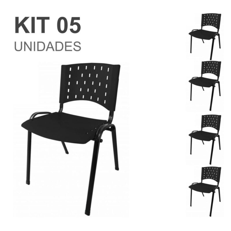 Kit 05 Cadeiras Plásticas 04 pés – COR PRETO – 24000 AMANHECER MÓVEIS 2