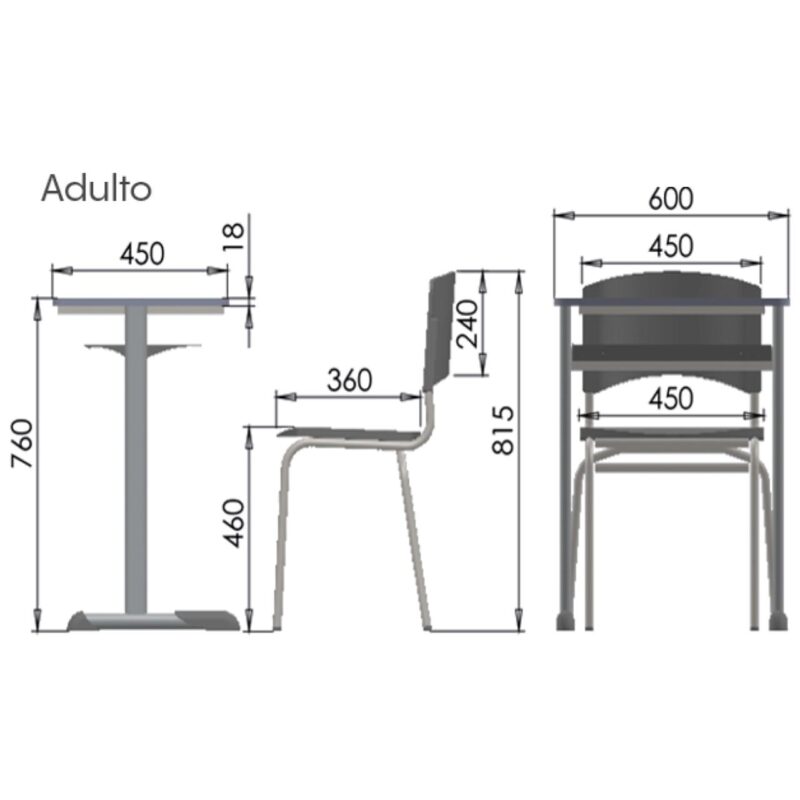 Kit Escolar Individual AZUL – (Mesa e Cadeira) – ADULTO – MADEIRA – COR AZUL – 40095 AMANHECER MÓVEIS 5