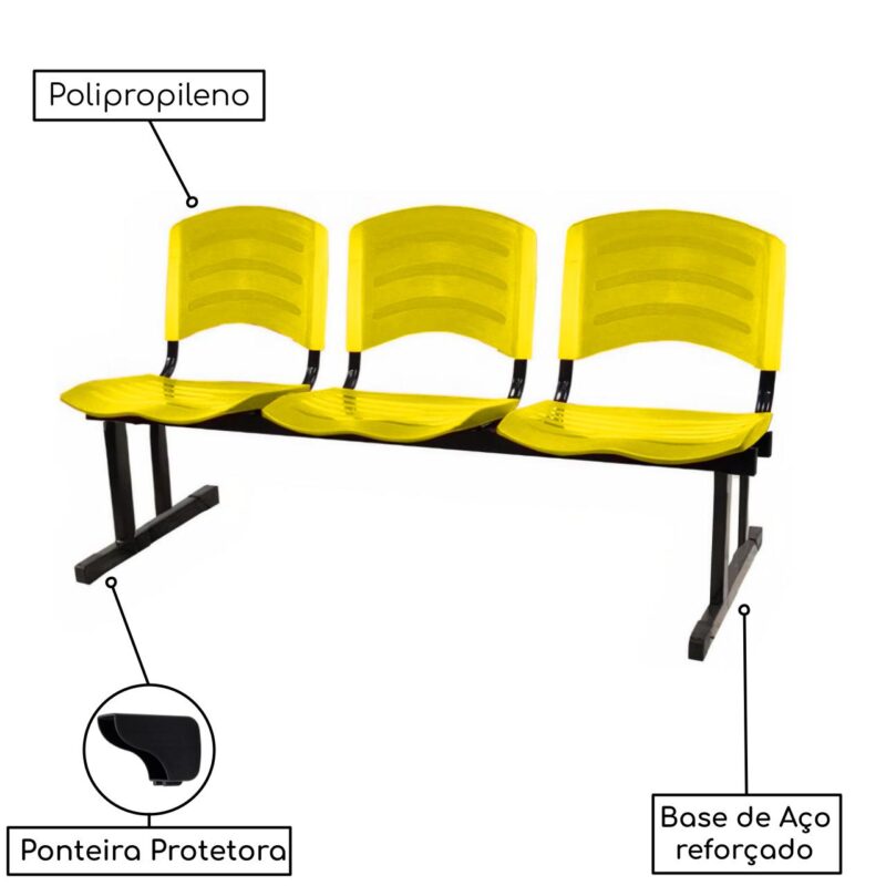 Kit 05 Cadeiras Longarinas PLÁSTICAS 03 Lugares – Cor Amarelo 33080 AMANHECER MÓVEIS 4