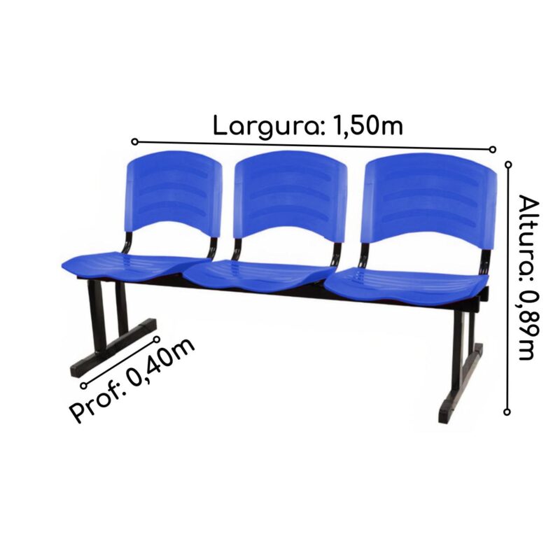 Kit 05 Cadeiras Longarinas PLÁSTICAS 03 Lugares – Cor Azul 33052 AMANHECER MÓVEIS 6