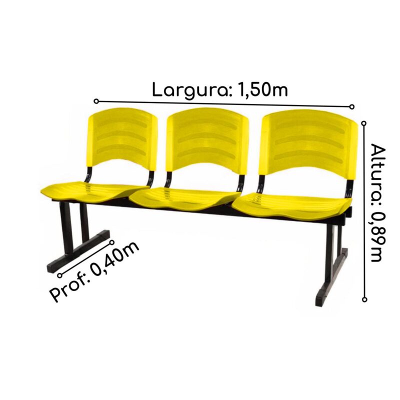 Kit 05 Cadeiras Longarinas PLÁSTICAS 03 Lugares – Cor Amarelo 33080 AMANHECER MÓVEIS 6