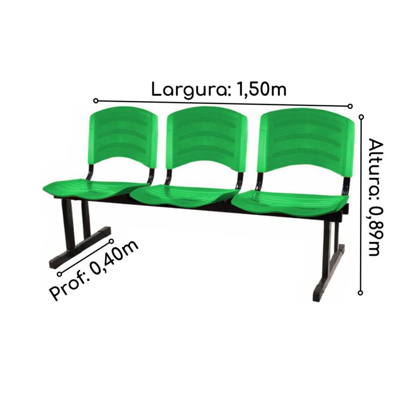Kit 05 Cadeiras Longarinas PLÁSTICAS 03 Lugares – Cor Verde 33061 AMANHECER MÓVEIS 5