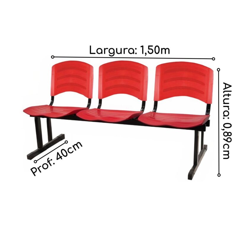 Kit 05 Cadeiras Longarinas PLÁSTICAS 03 Lugares – Cor Vermelho 33043 AMANHECER MÓVEIS 6
