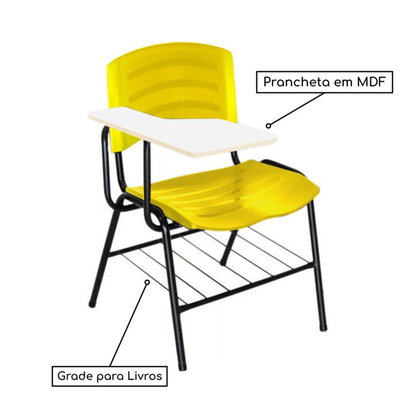 Cadeira Universitária Plástica com Prancheta MDF – COR AMARELO 34019 AMANHECER MÓVEIS 3