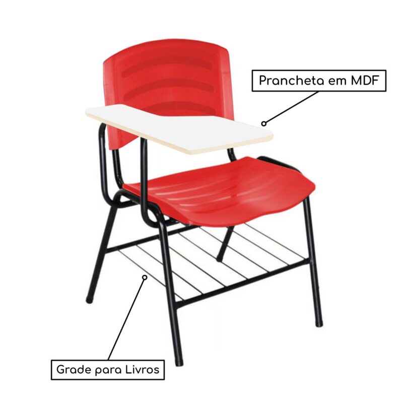 Cadeira Universitária Plástica com Prancheta MDF – COR VERMELHO 34017 AMANHECER MÓVEIS 3