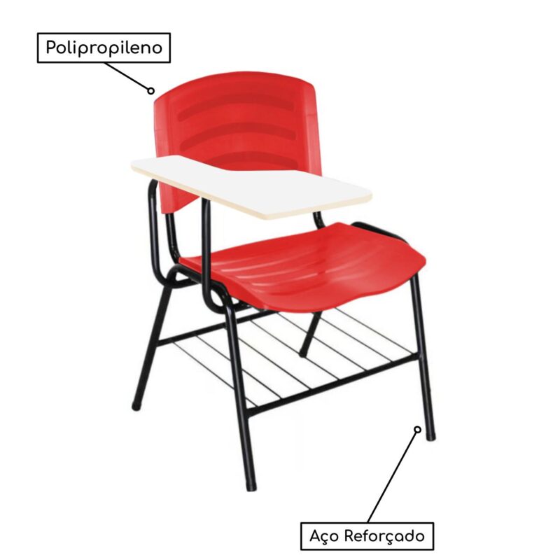 Cadeira Universitária Plástica com Prancheta MDF – COR VERMELHO 34017 AMANHECER MÓVEIS 4