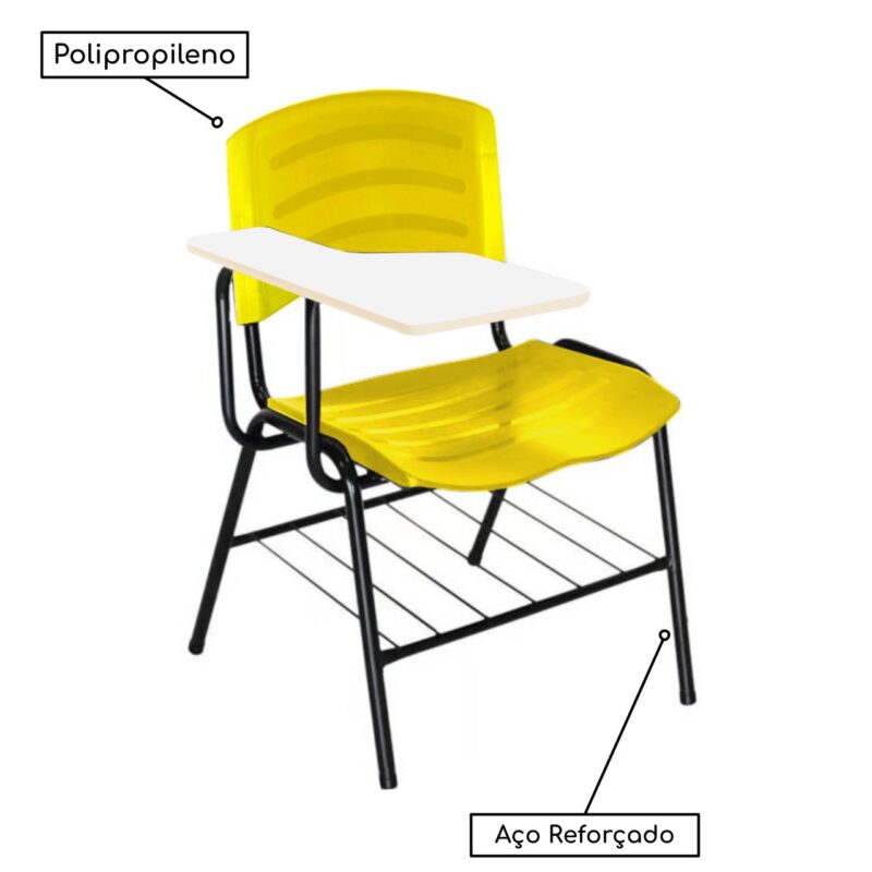 Cadeira Universitária Plástica com Prancheta MDF – COR AMARELO 34019 AMANHECER MÓVEIS 4