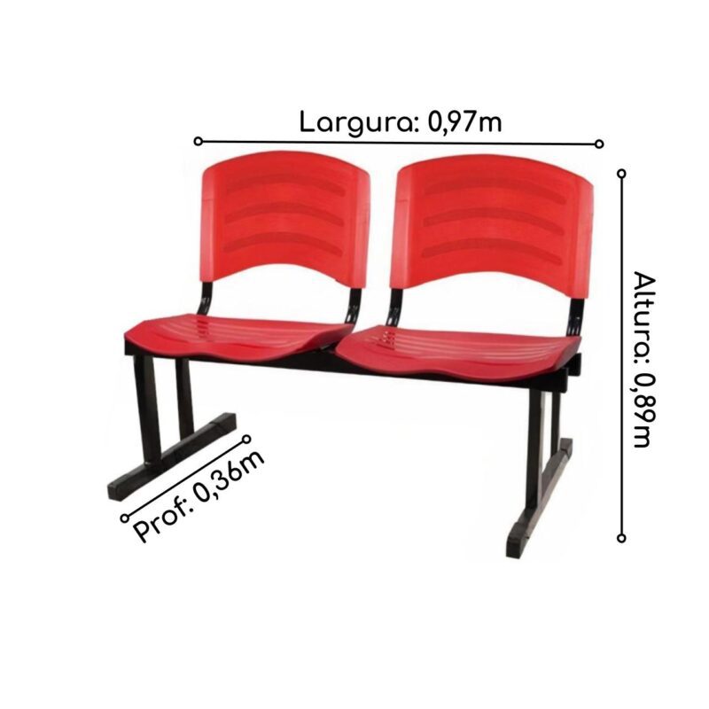 Cadeira Longarina PLÁSTICA 02 Lugares – Cor Vermelho 33027 AMANHECER MÓVEIS 3