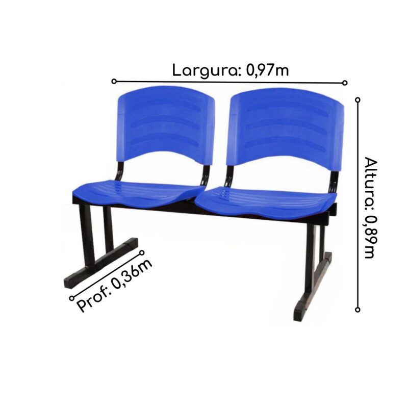 Cadeira Longarina PLÁSTICA 02 Lugares – Cor Azul 33028 AMANHECER MÓVEIS 3