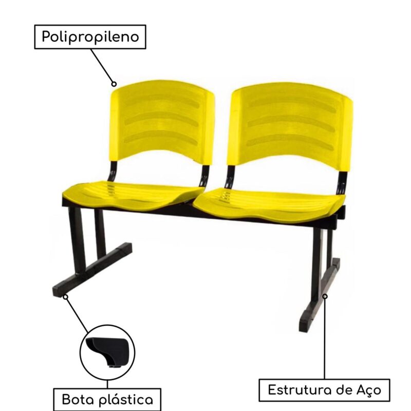 Cadeira Longarina PLÁSTICA 02 Lugares – Cor Amarelo 33030 AMANHECER MÓVEIS 4