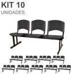 Kit 10 Cadeiras Longarinas PLÁSTICA 03 Lugares – Cor PRETO 33039 AMANHECER MÓVEIS 7