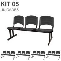 Kit 05 Cadeiras Longarinas PLÁSTICA 03 Lugares – Cor PRETO 33034 AMANHECER MÓVEIS