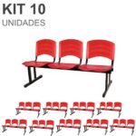 Kit 10 Cadeiras Longarinas PLÁSTICAS 03 Lugares – Cor Vermelho 33048 AMANHECER MÓVEIS 7