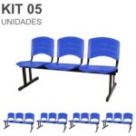 Kit 05 Cadeiras Longarinas PLÁSTICAS 03 Lugares – Cor Azul 33052 AMANHECER MÓVEIS 7