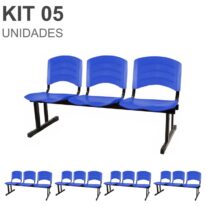 Kit 05 Cadeiras Longarinas PLÁSTICAS 03 Lugares – Cor Azul 33052 AMANHECER MÓVEIS