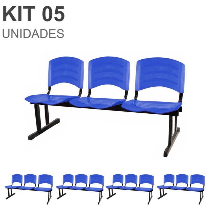 Kit 05 Cadeiras Longarinas PLÁSTICAS 03 Lugares – Cor Azul 33052 AMANHECER MÓVEIS 2