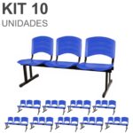 Kit 10 Cadeiras Longarinas PLÁSTICAS 03 Lugares – Cor Azul 33057 AMANHECER MÓVEIS 7
