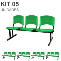 Kit 05 Cadeiras Longarinas PLÁSTICAS 03 Lugares – Cor Verde 33061 AMANHECER MÓVEIS