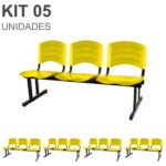 Kit 05 Cadeiras Longarinas PLÁSTICAS 03 Lugares – Cor Amarelo 33080 AMANHECER MÓVEIS 7