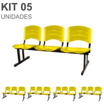 Kit 05 Cadeiras Longarinas PLÁSTICAS 03 Lugares – Cor Amarelo 33080 AMANHECER MÓVEIS