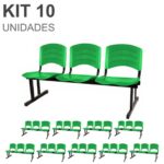 Kit 10 Cadeiras Longarinas PLÁSTICAS 03 Lugares – Cor Verde 33066 AMANHECER MÓVEIS 7