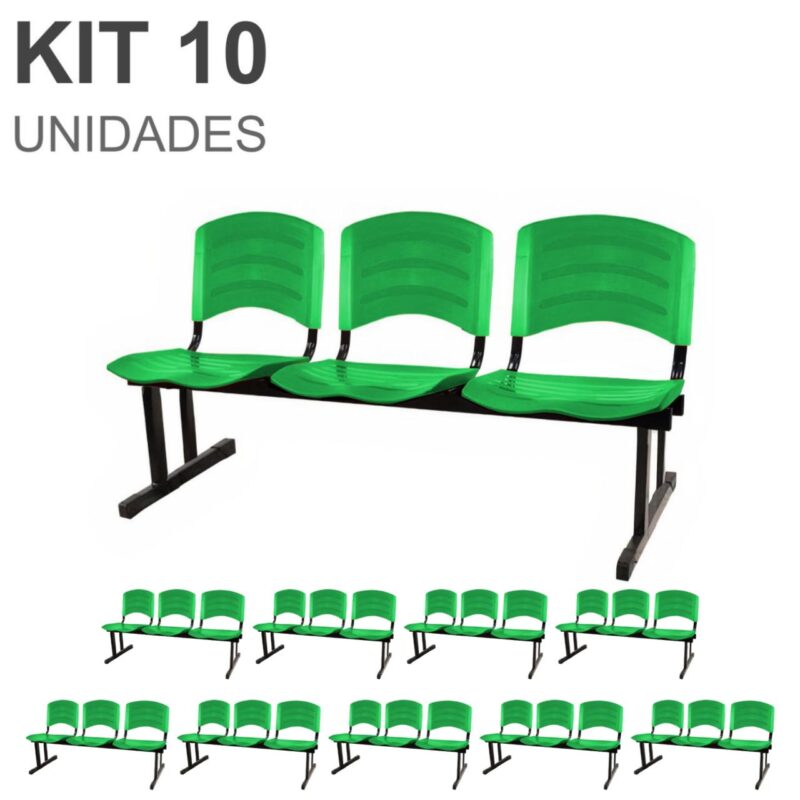 Kit 10 Cadeiras Longarinas PLÁSTICAS 03 Lugares – Cor Verde 33066 AMANHECER MÓVEIS 2