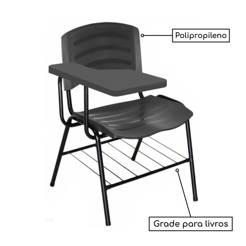 Cadeira Universitária Plástica Prancheta PLÁSTICA – COR PRETO 34020 AMANHECER MÓVEIS 3