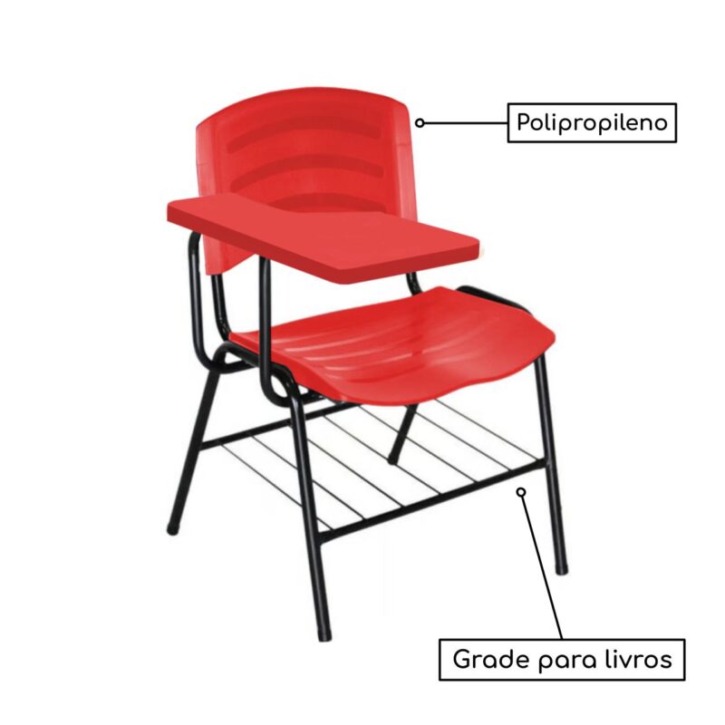 Cadeira Universitária Plástica com Prancheta PLÁSTICA – COR VERMELHO 34022 AMANHECER MÓVEIS 3