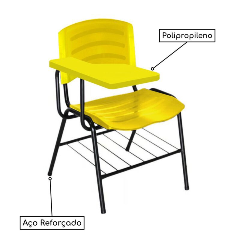 Cadeira Universitária Plástica com Prancheta PLÁSTICA – COR AMARELO 34025 AMANHECER MÓVEIS 3