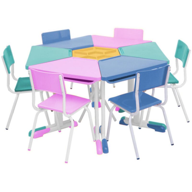 Conjunto Escolar Hexagonal BABY Mesas e Cadeiras – 06 A 09 anos – JUVENIL – 41005 AMANHECER MÓVEIS 2