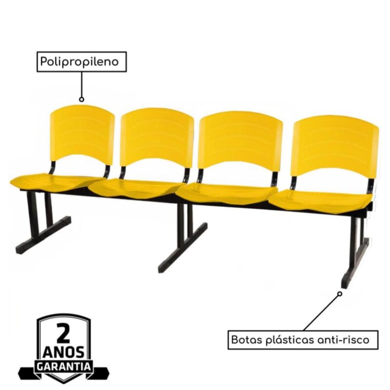 Cadeira Longarina PLASTICA 4 Lugares Cor Amarelo 33097 AMANHECER MÓVEIS 4