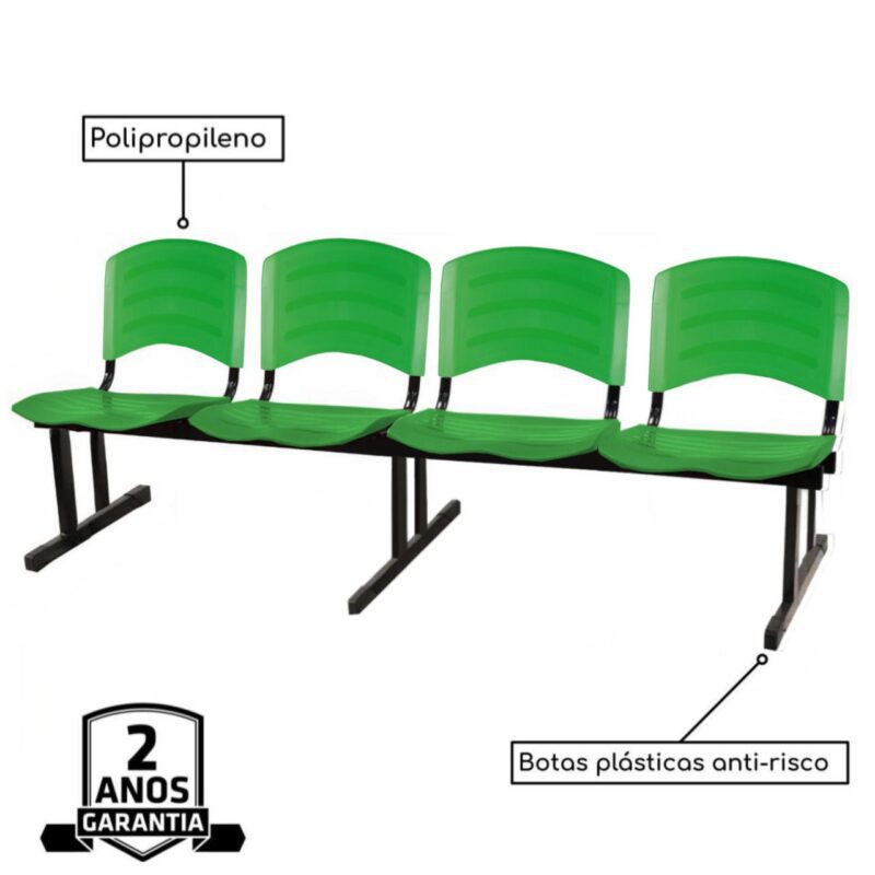 Cadeira Longarina PLASTICA 4 Lugares Cor Verde 33099 AMANHECER MÓVEIS 3