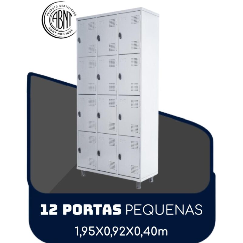 Armário Roupeiro de Aço c/ 12 Portas PEQUENAS – 1,95×0,92×0,40m – SA – CZ/CZ – 14001 AMANHECER MÓVEIS 2