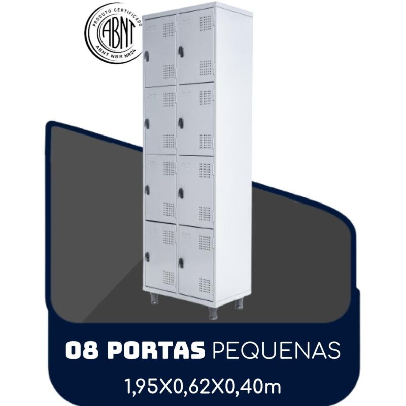 Armário Roupeiro de Aço c/ 08 Portas PEQUENAS 1,95×0,62×0,40m – SA – Cinza – 14002 AMANHECER MÓVEIS 2