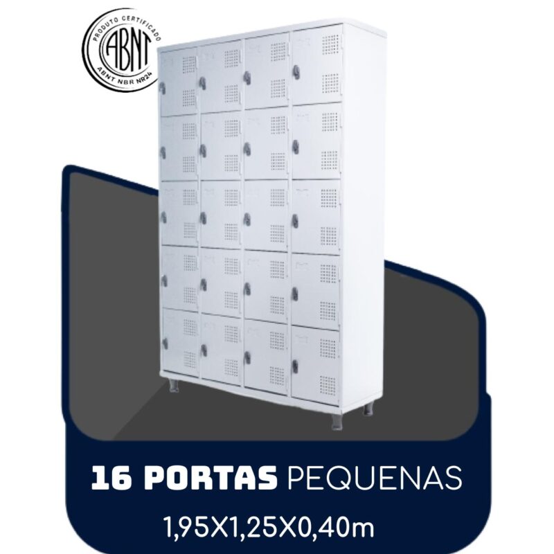 Armário Roupeiro de Aço c/ 16 Portas PEQUENAS – 1,95×1,25×0,40m – SA – CZ/CZ – 14000 AMANHECER MÓVEIS 2