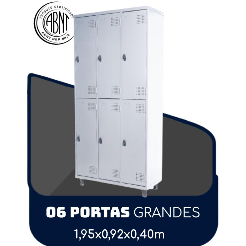 Armário Roupeiro de Aço c/ 06 Portas GRANDES – 1,95×0,92×0,40m – SA – CZ/CZ – 14009 AMANHECER MÓVEIS 2