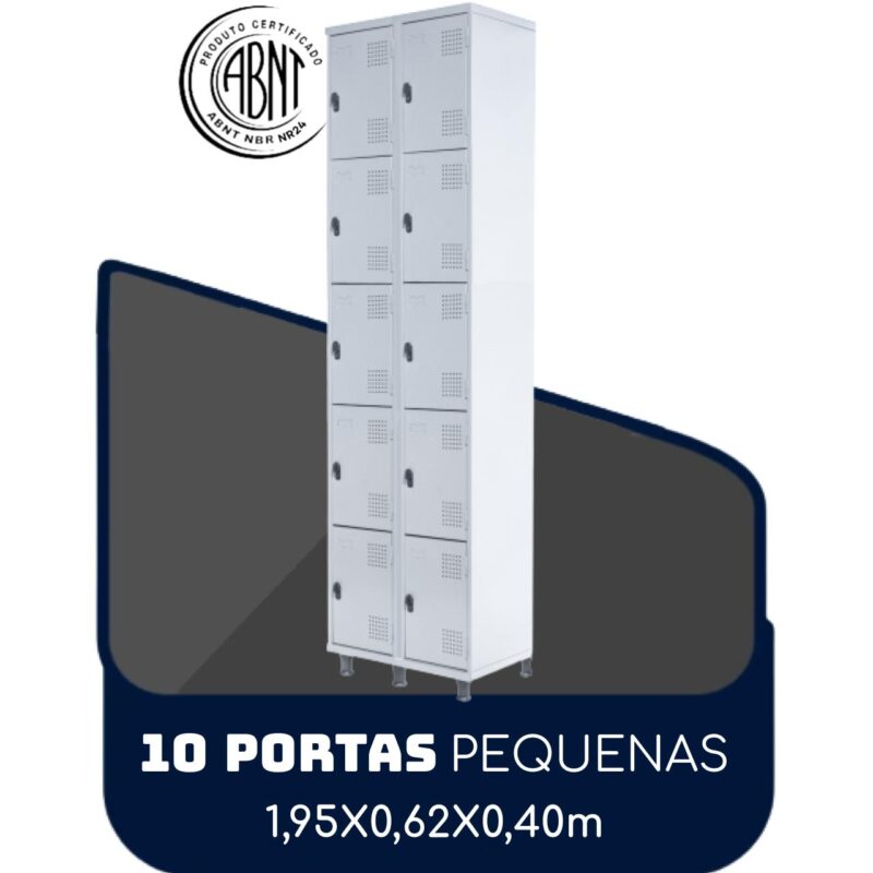 Armário Roupeiro de Aço c/ 10 Portas PEQUENAS – 1,95×0,62×0,40m – SA – CZ/CZ – 14010 AMANHECER MÓVEIS 2